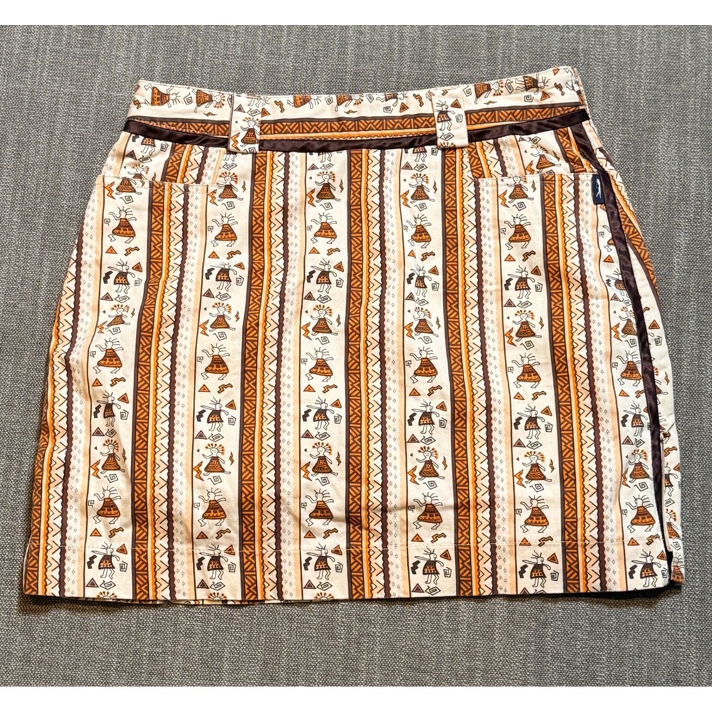 Titania Women's Size 6 Tribal Pattern A-Line Skirt Brown Orange‎ White